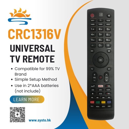 SYSTO丨CRC1316V Universal Replacement Remote Control for All Brand LED LCD TV