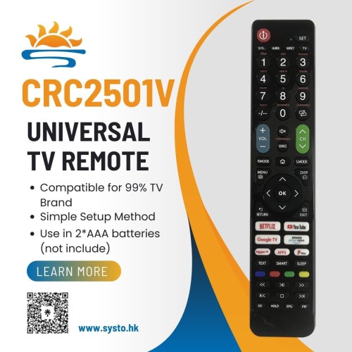 SYSTO丨CRC2501V Universal Replacement Remote Control for All Brand Smart TV Upgrade Shape