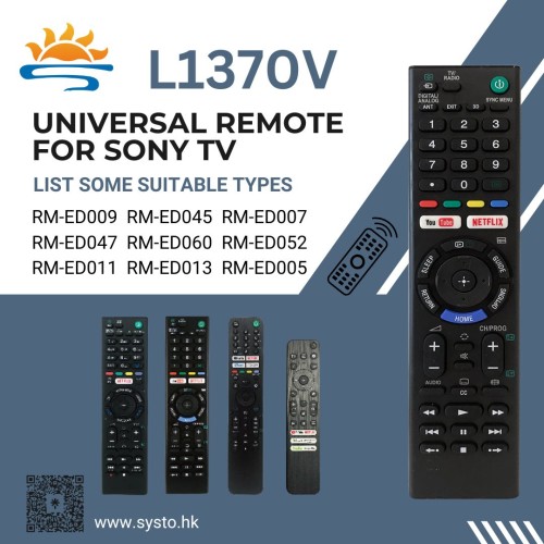 SYSTO丨L1370V Universal Replacement Remote Control for SONY LED LCD TV