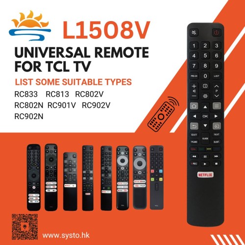 SYSTO丨L1508V Universal Replacement Remote Control for TCL LED LCD TV